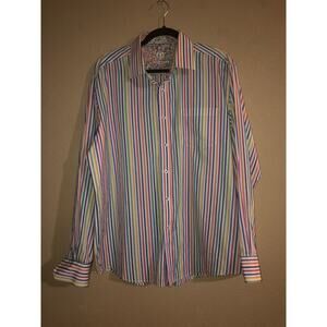 Bugatchi Preppy 90’s Office Y2K Academia Edgy Multi Color Striped Button Shirt